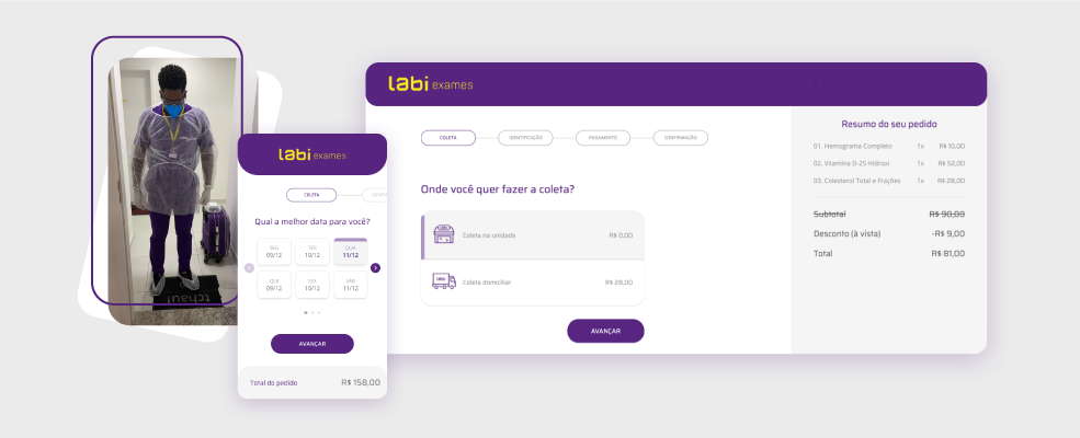 Interfaces da fluxo de agendamento de uma coleta domiciliar através dos canais digitais de site e app.